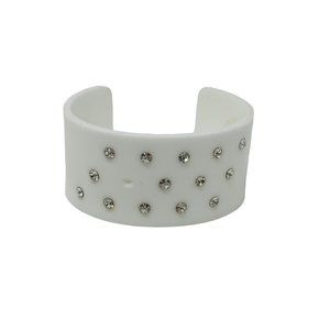 Vintage White Chunky Bangle Rhinestones Open Bracelet